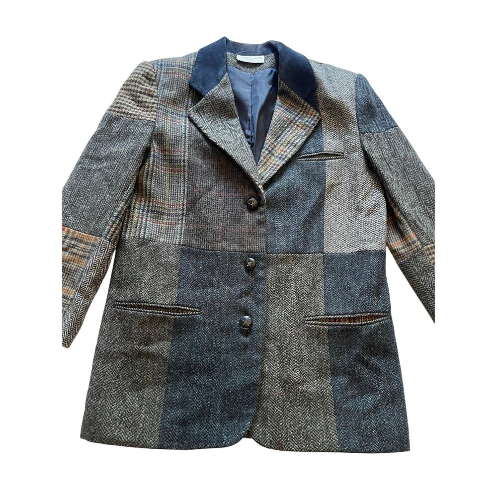 VTG Casual Corner Patchwork Wool Tweed Blazer Jacket 9/10 M L Dark Academia